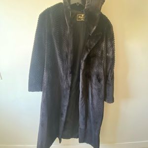 Hooded full length vintage fur coat